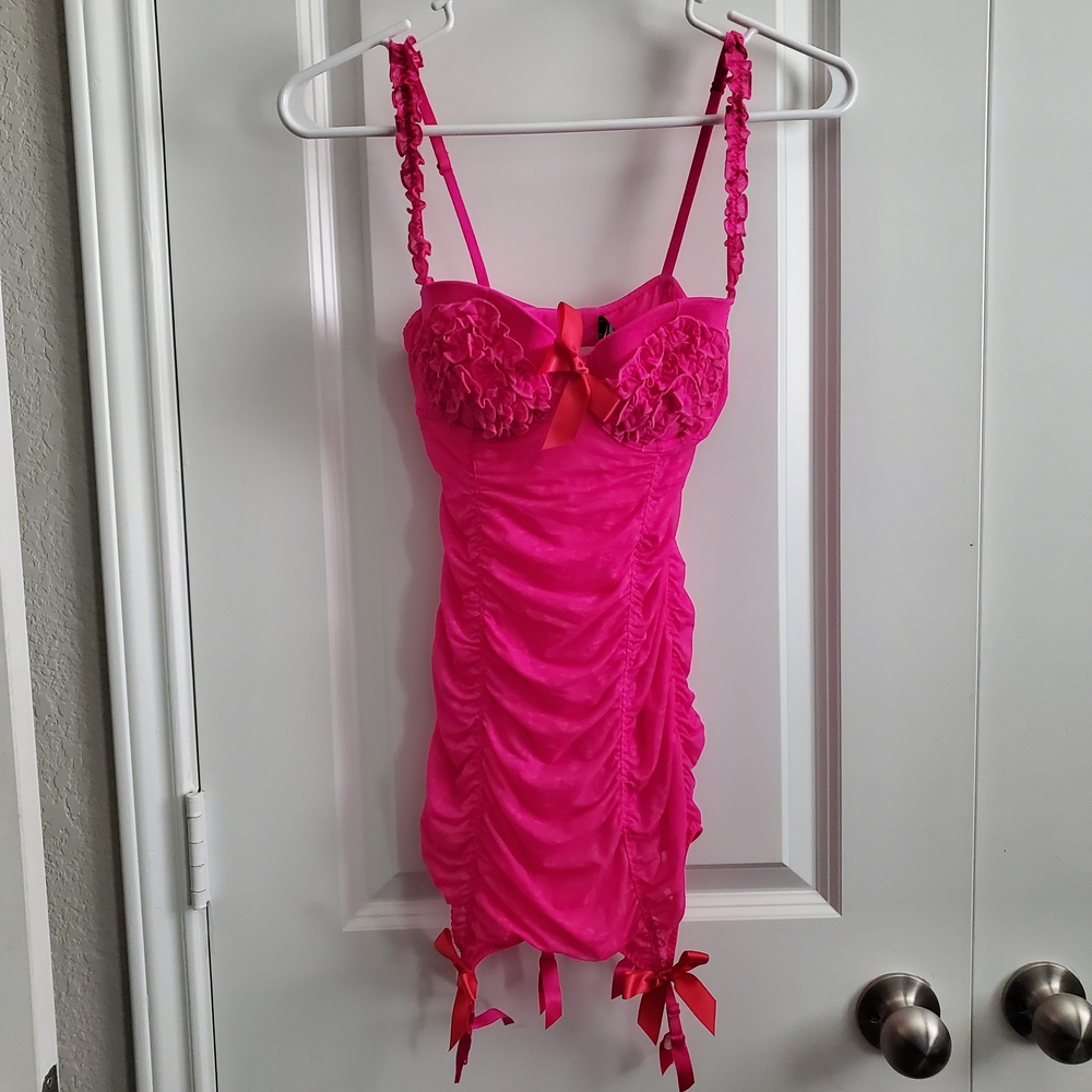 Victoria's Secret Hot Pink Ruched Chemise
